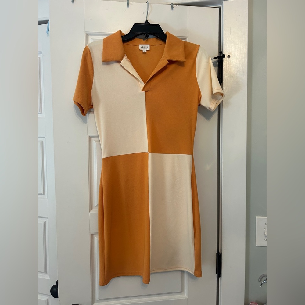 Le Lis Orange and Cream Asymmetrical Polo Mini Dress